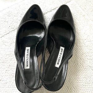   NEW- Manolo Blahnik black patent slingbac